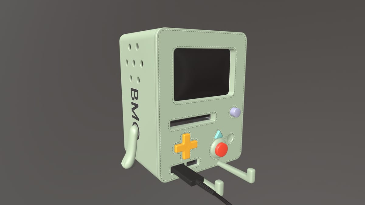 BMO from Adventure Time modelled as a low-poly game-ready prop with a 7,500 triangle budget.