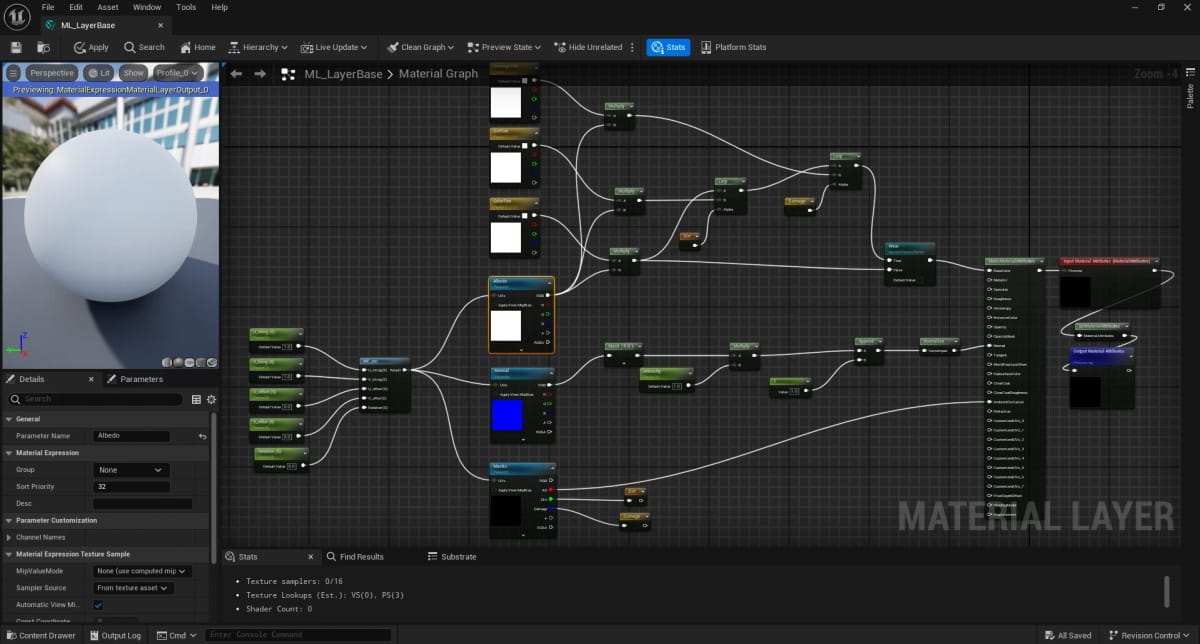The ML_LayerBase material layer graph — the node network every material layer in the system is built from.